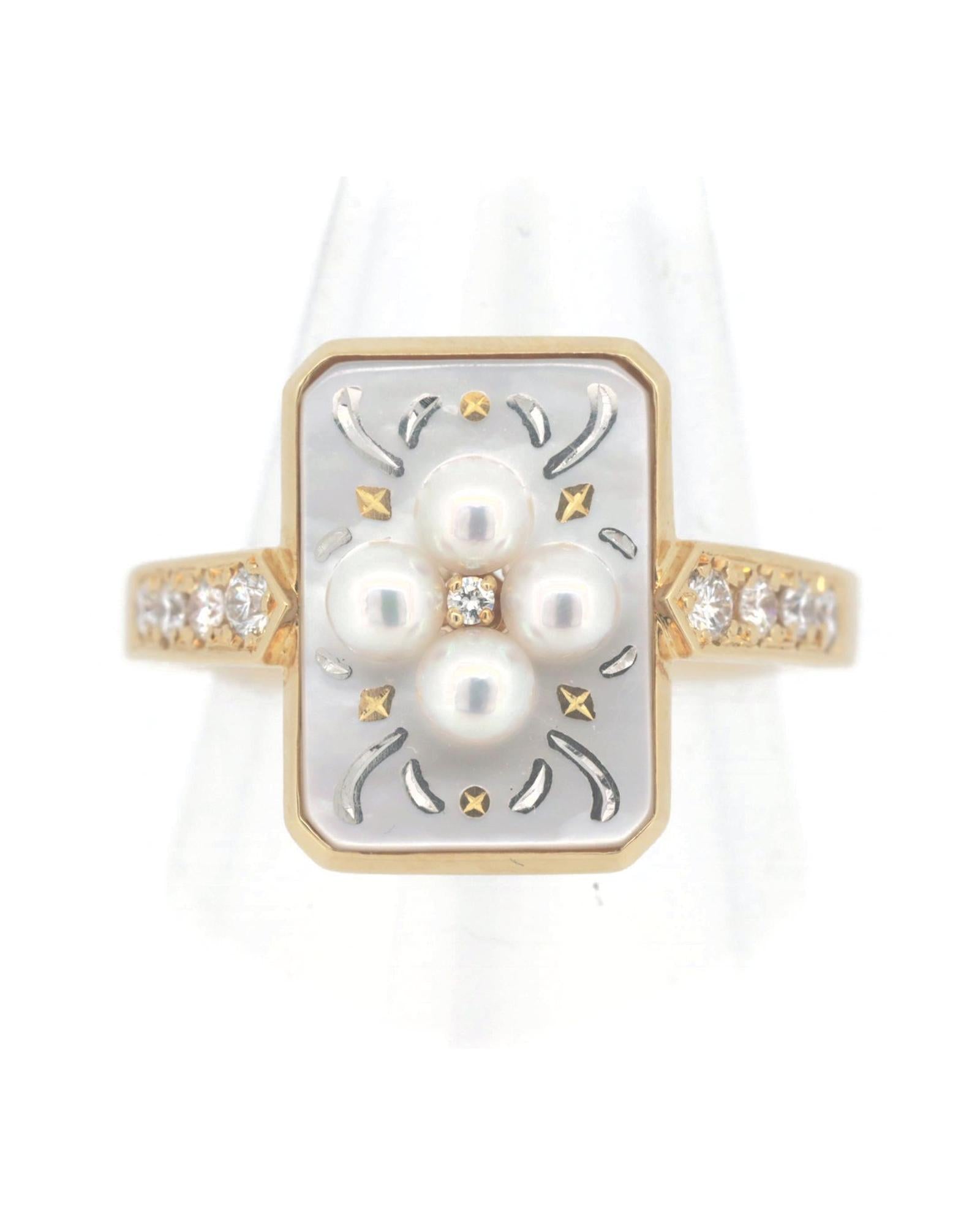 image of K18YG Yellow Gold Pearl Diamond Ring