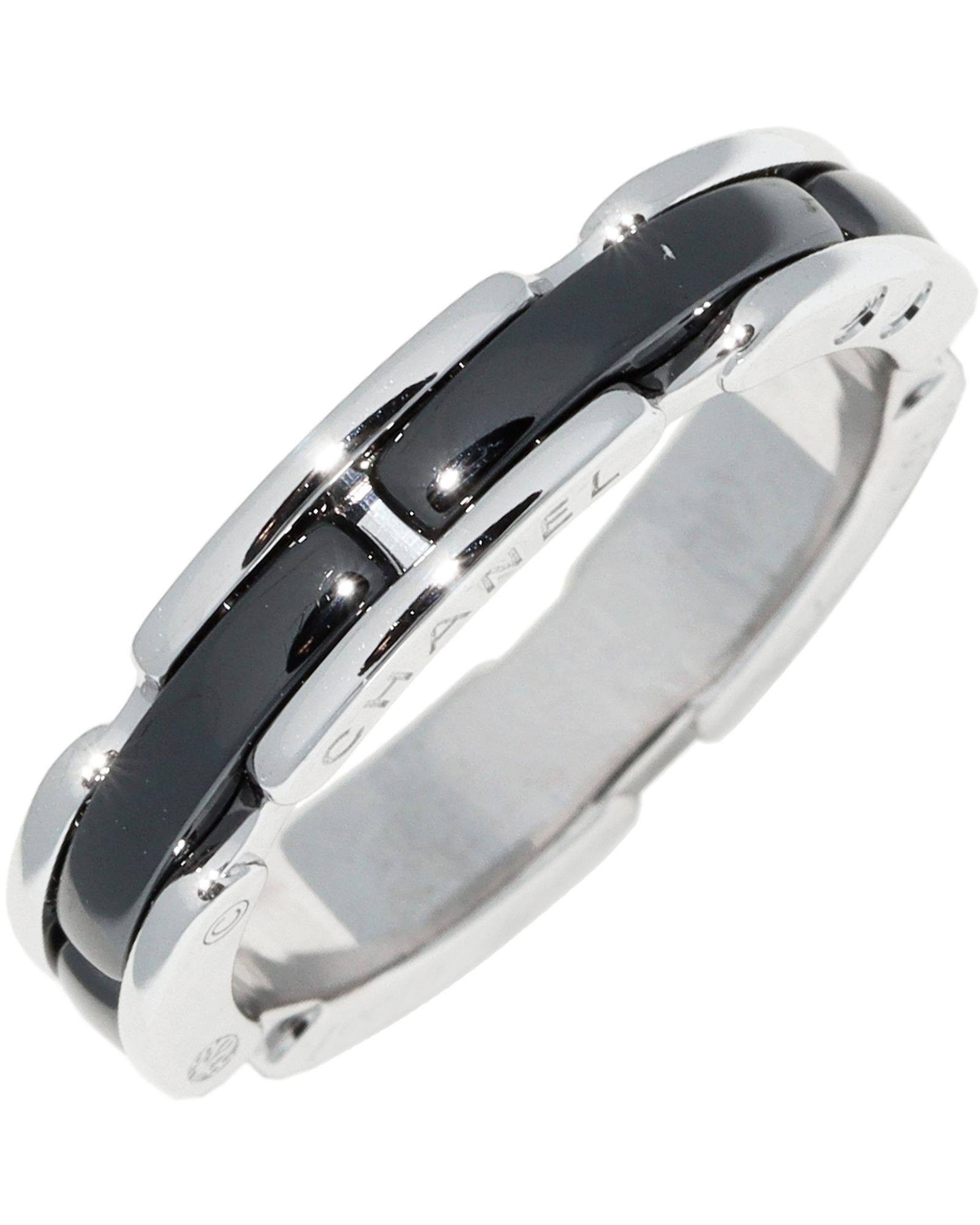 image of Authentic Black Ceramic White Gold Ring for Women