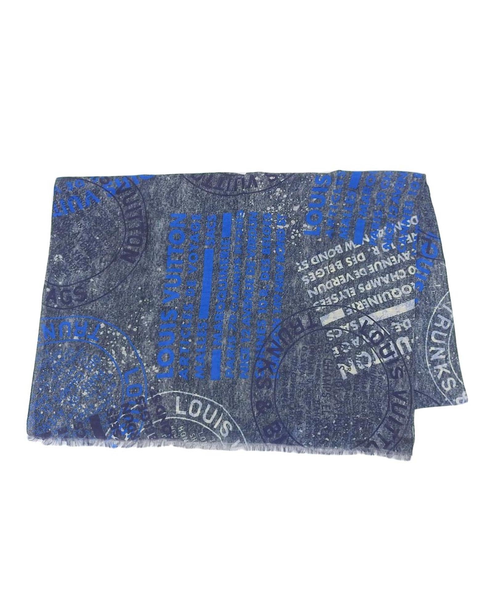 image of Authentic Louis Vuitton Blue Cotton Denim Stamp Scarf