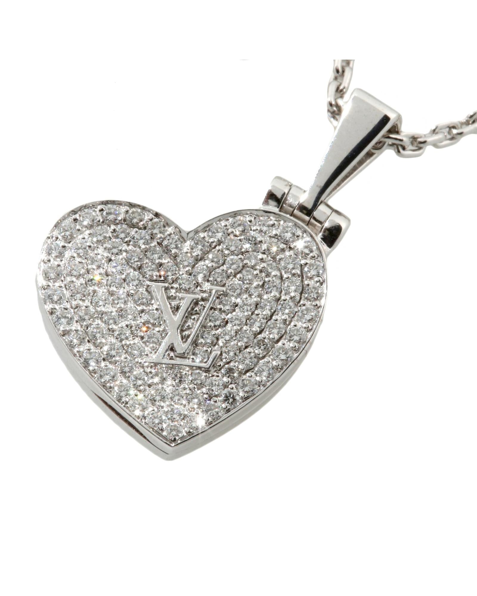 Image of White Diamond Heart Locket Necklace - Excellent Condition