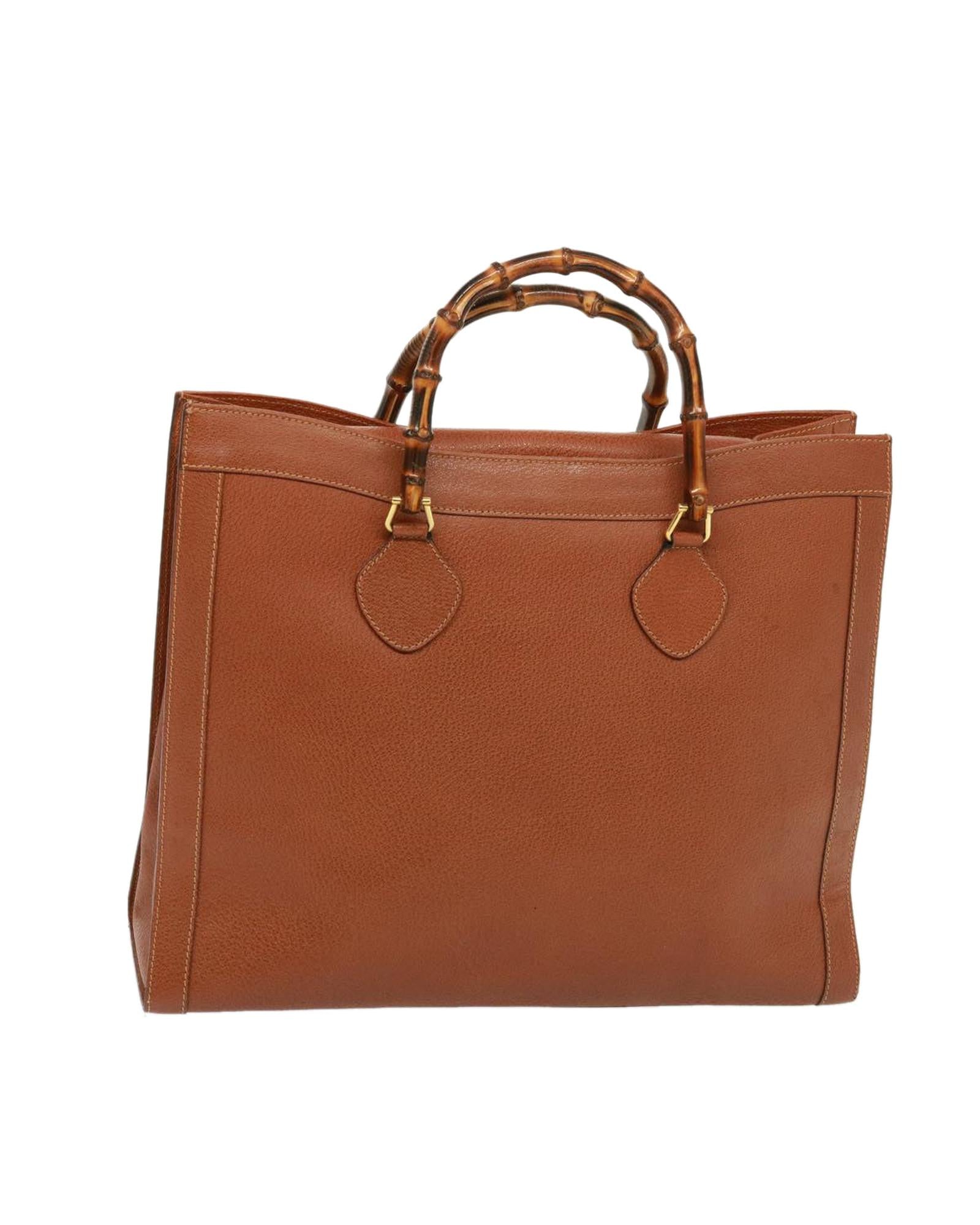 Image of Brown Leather Bamboo Tote Bag