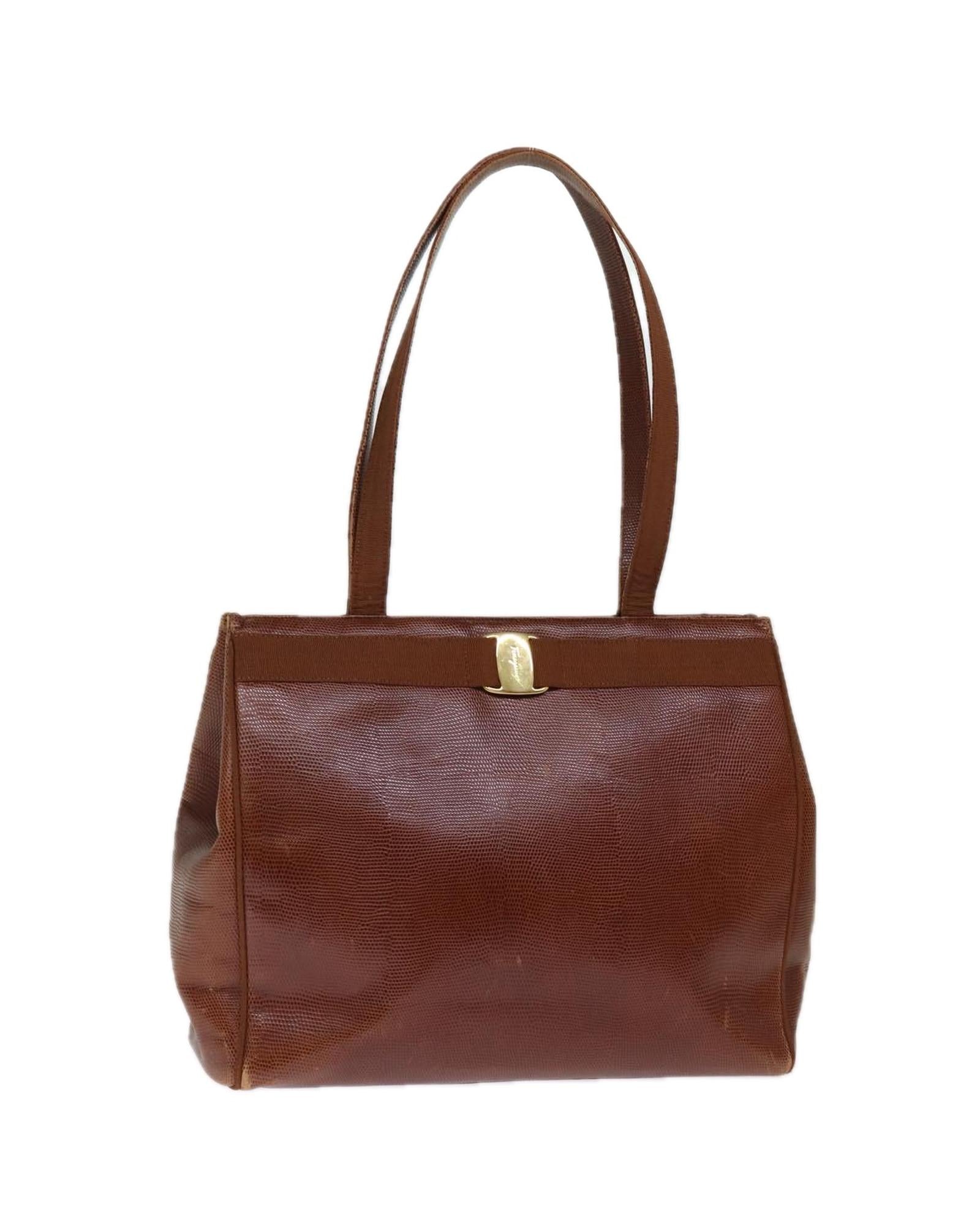 Image of Leather Brown Tote Bag by Salvatore Ferragamo