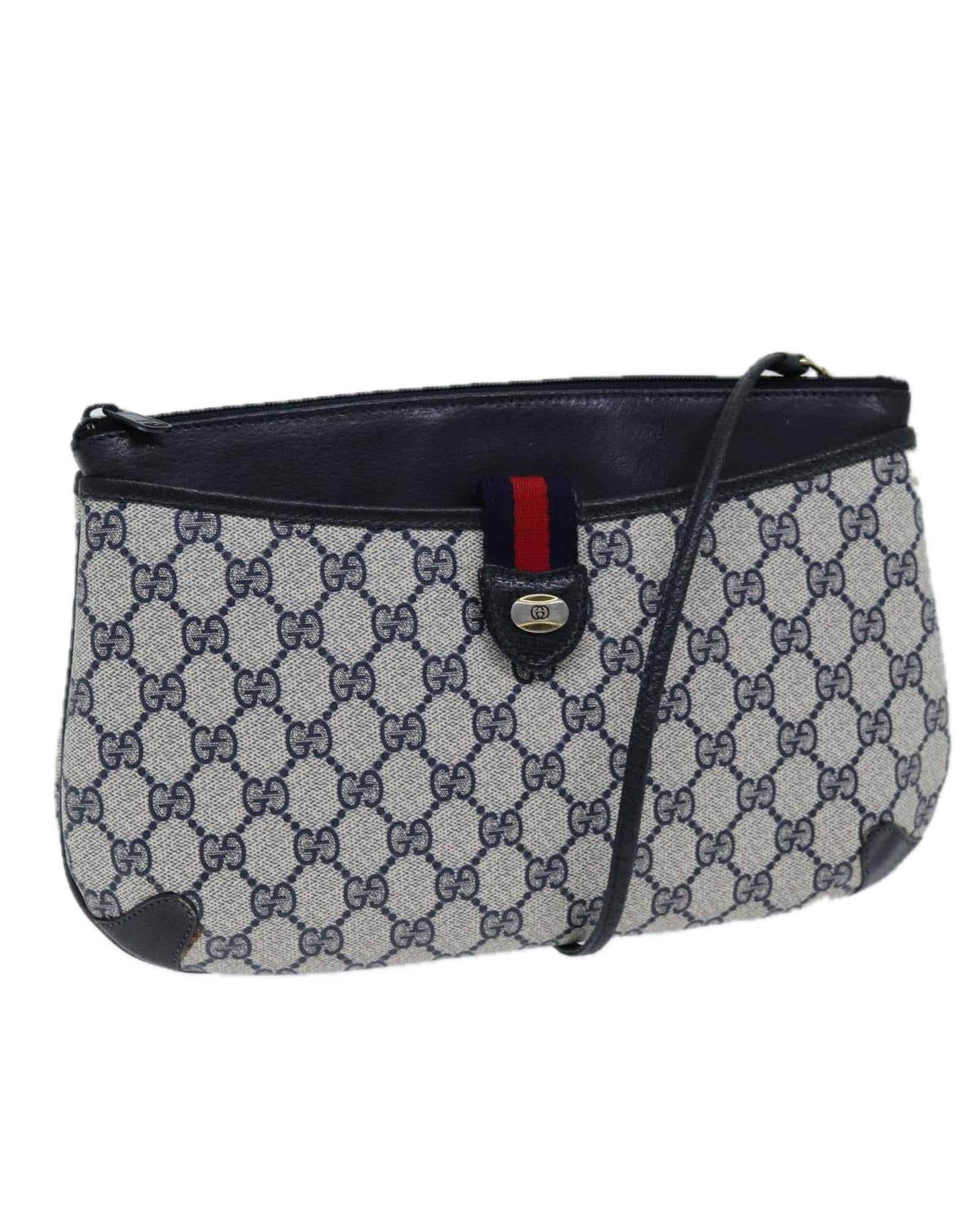 image of Navy Red GG Supreme Shoulder Bag with PVC Leather and Canvas Material