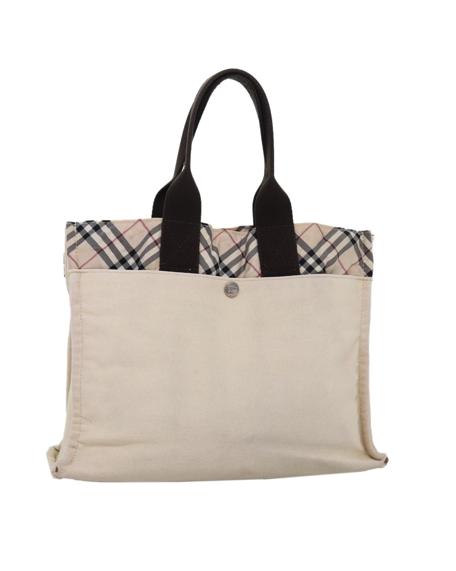 Image of Beige Canvas Hand Bag with Nova Check Pattern