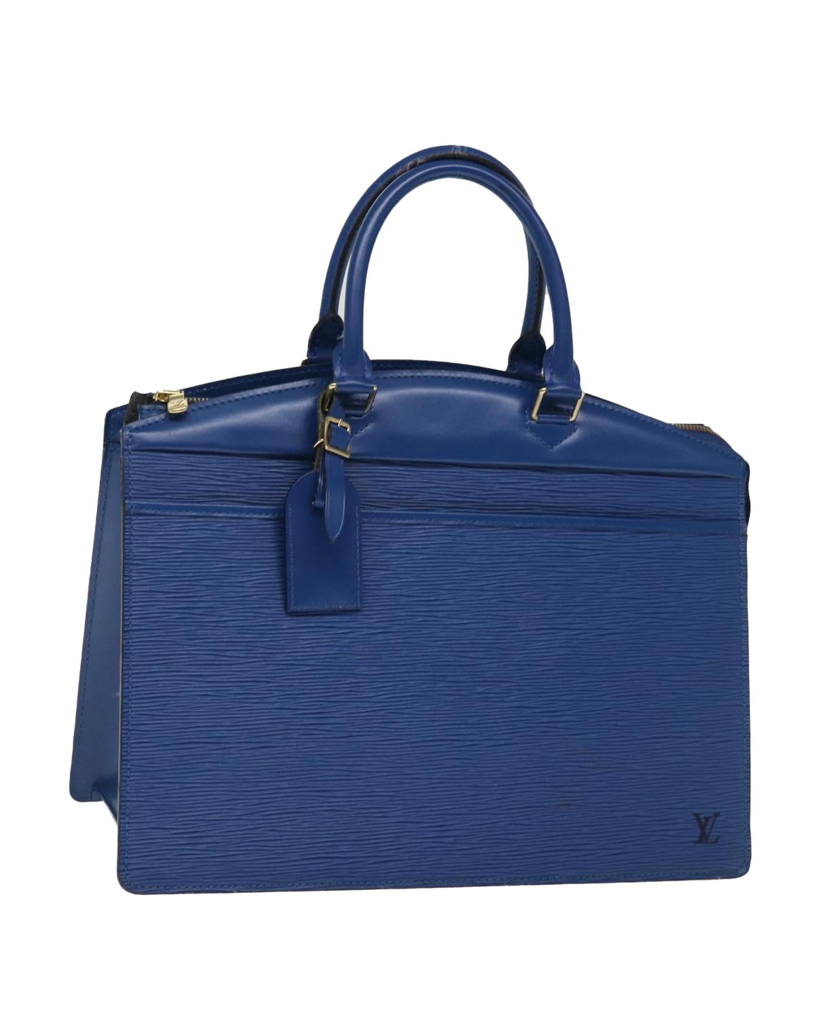 image of Blue Epi Leather Hand Bag with Name Tag and Surface Rubbing