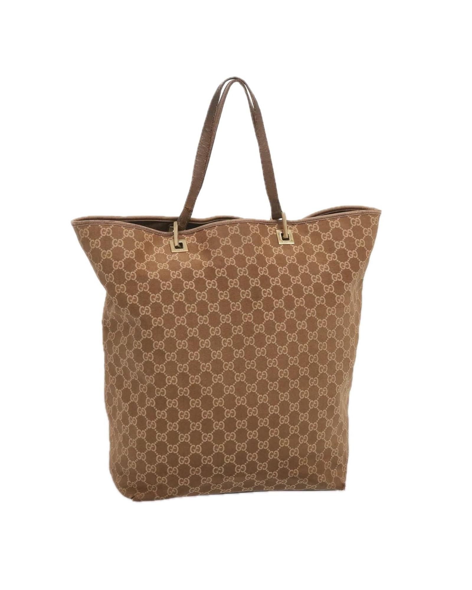 image of Canvas Tote Bag with GG Pattern in Brown by Gucci