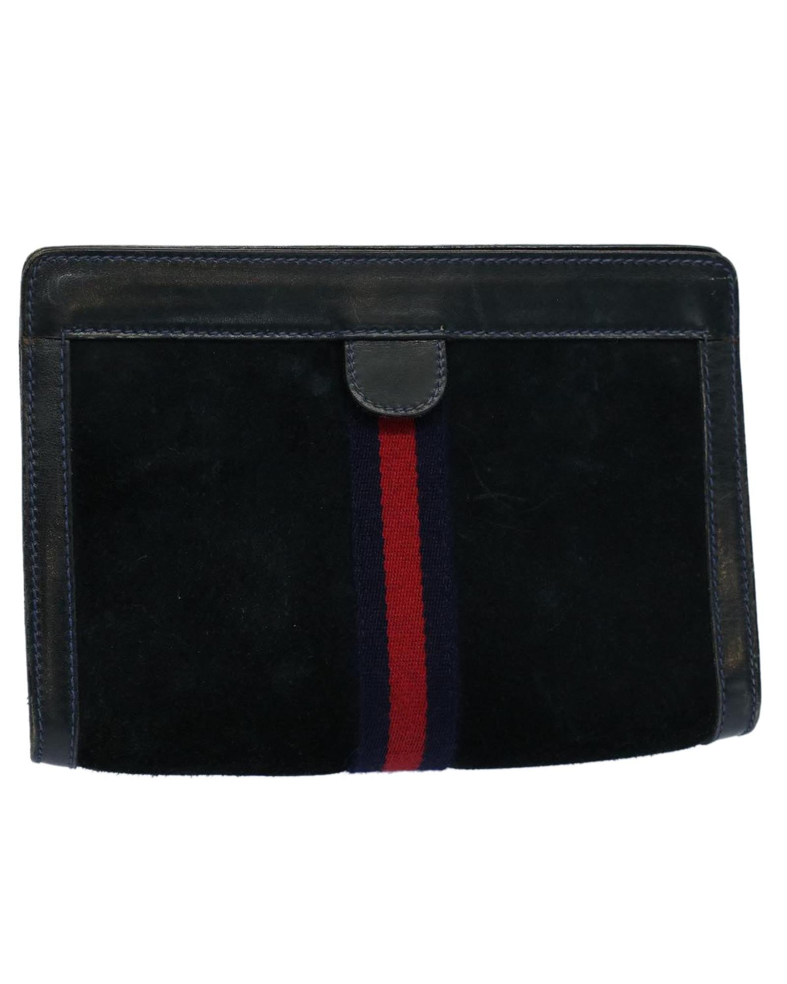 Image of Luxury Suede Clutch Bag with Red and Navy Accents