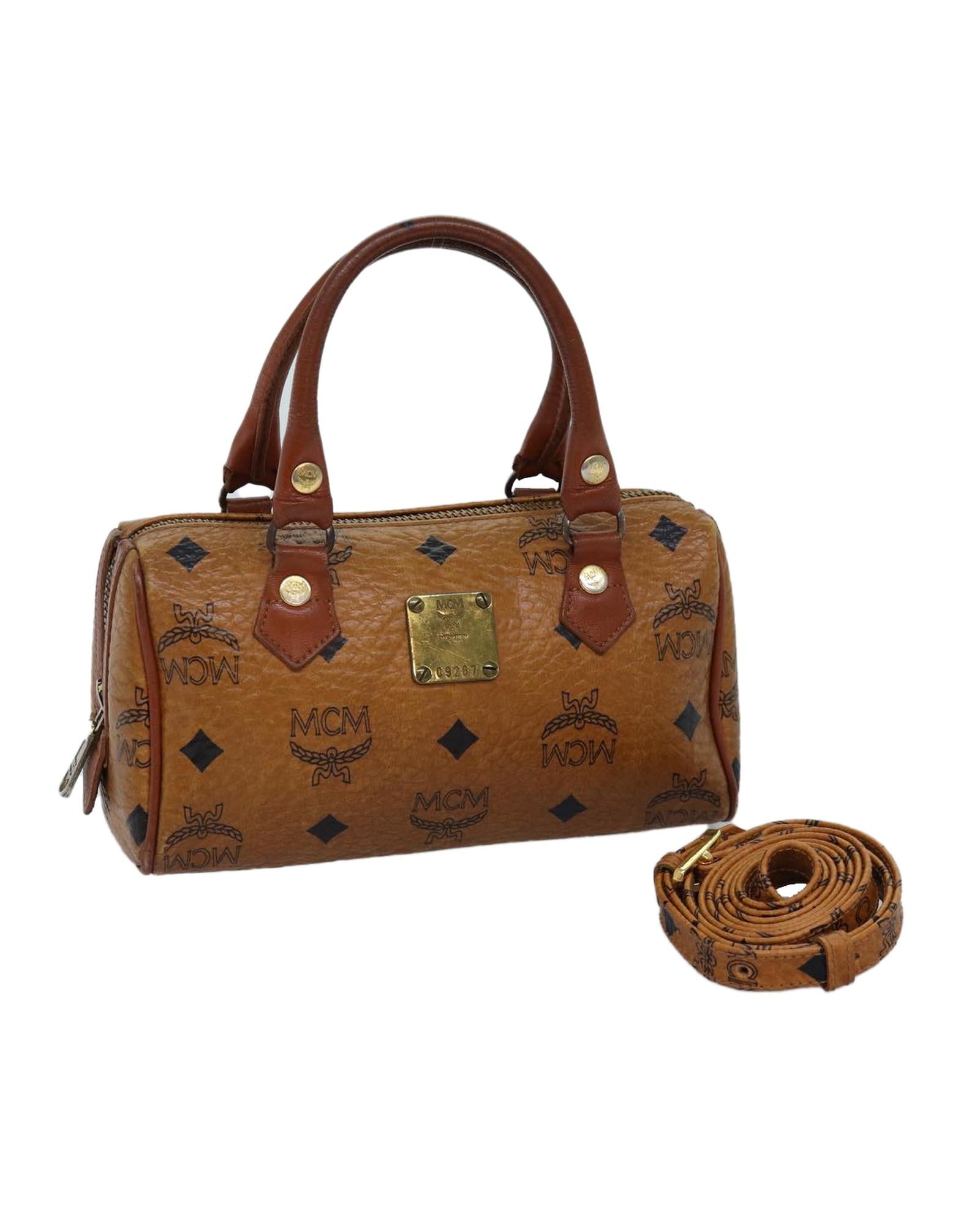 image of Brown PVC Leather Logogram Hand Bag with Shoulder Strap