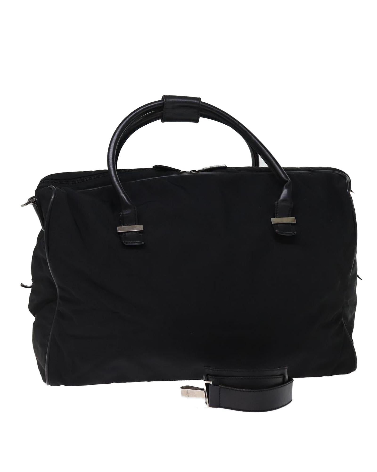 image of Black Nylon 2Way Boston Bag with Shoulder Strap - Authentic