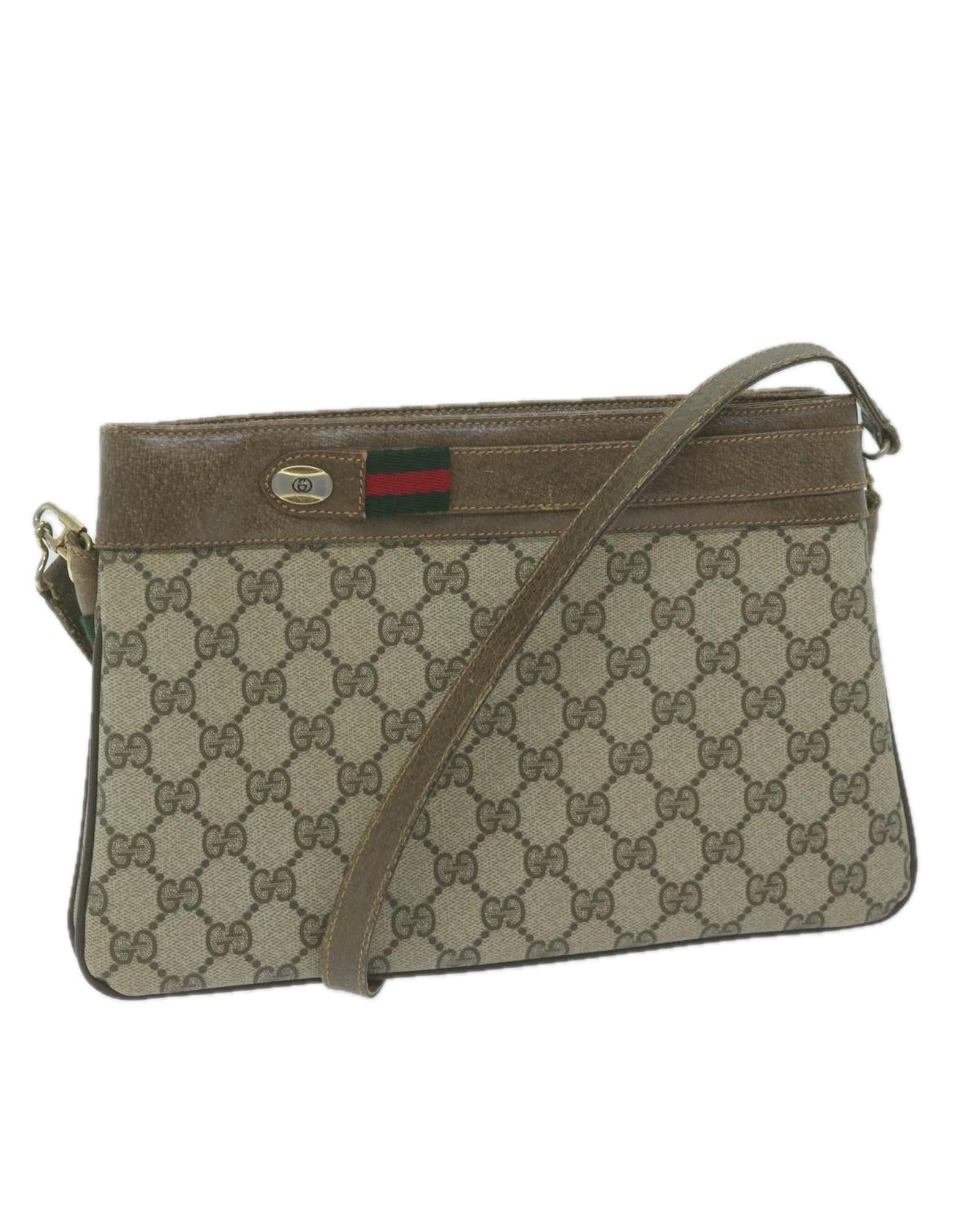 image of GG Canvas Web Shoulder Bag in Beige and Red by Gucci