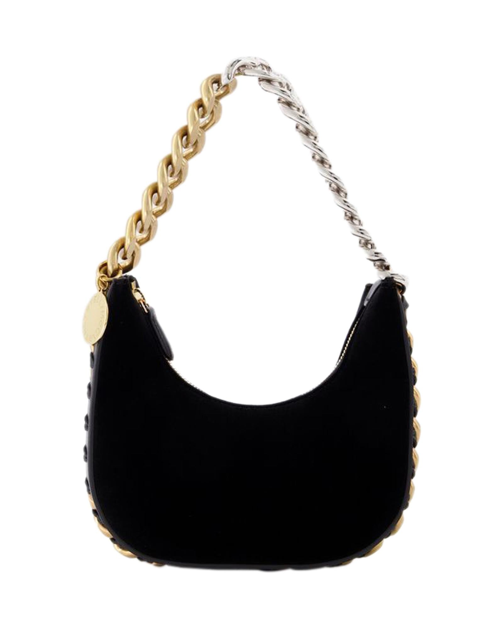 image of Compact Black Hobo Bag with Signature Chain Detail by Stella McCartney