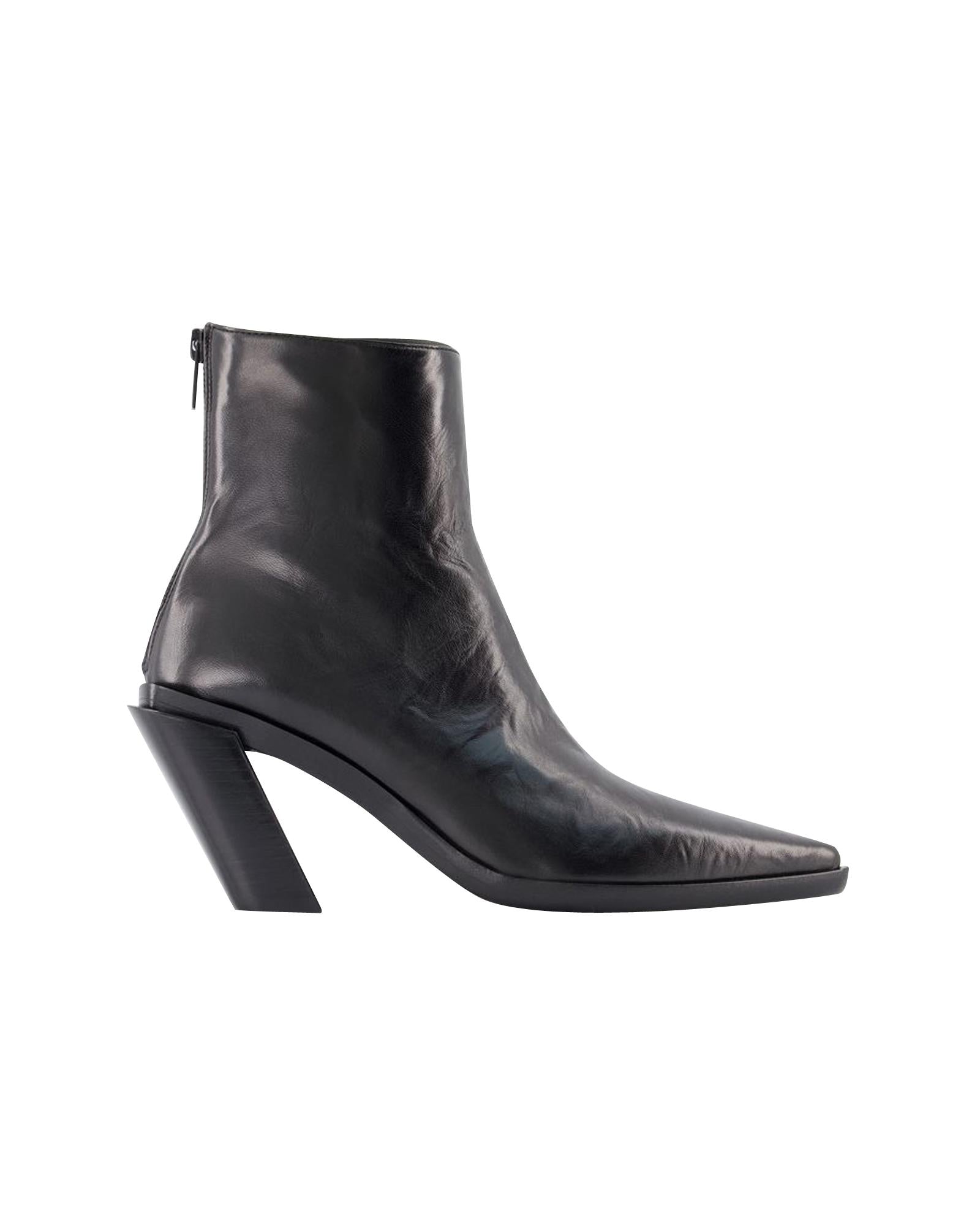 image of Black Leather Ankle Boots with 6 cm Heel