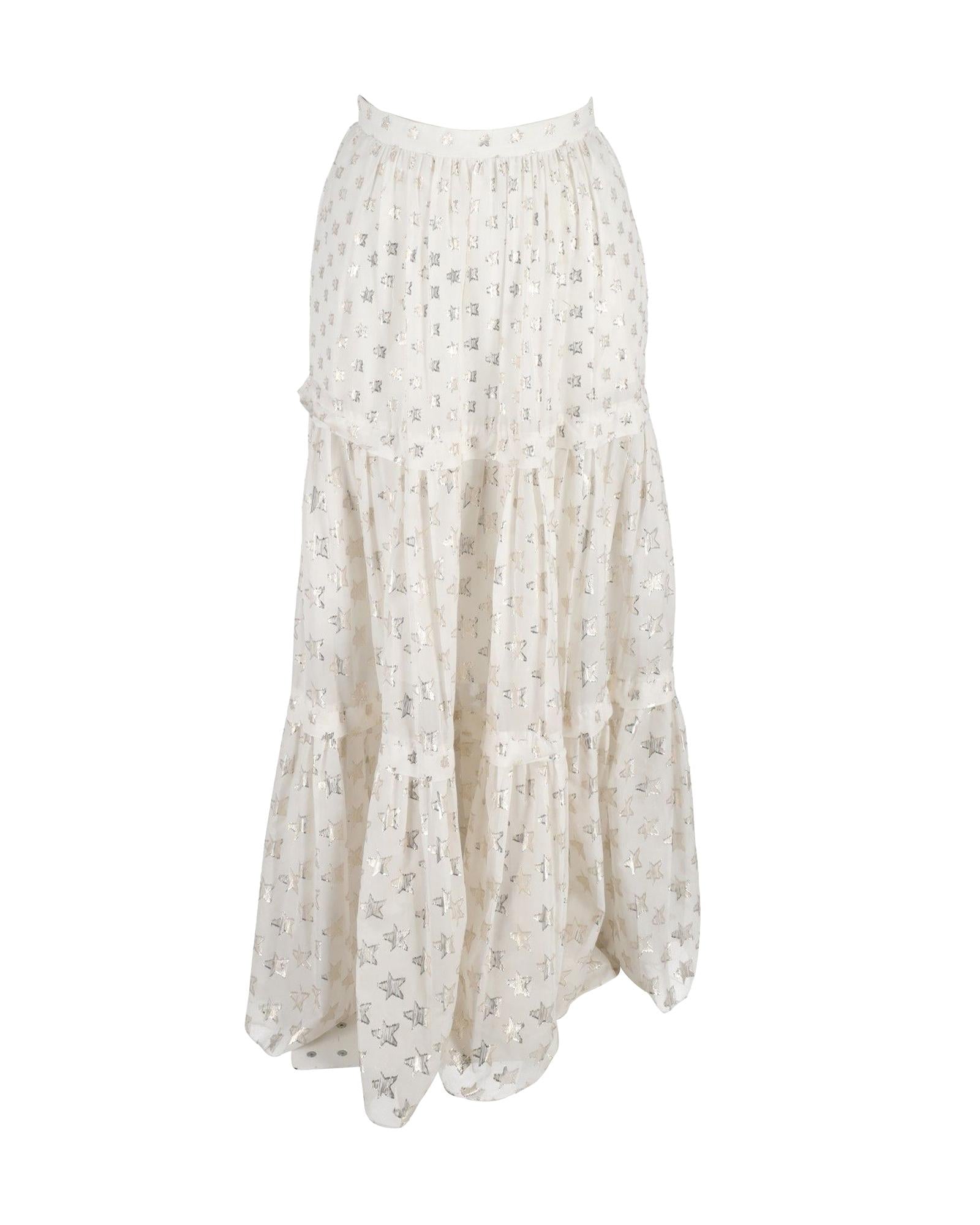 Image of Start Print Maxi Skirt in White Polyester