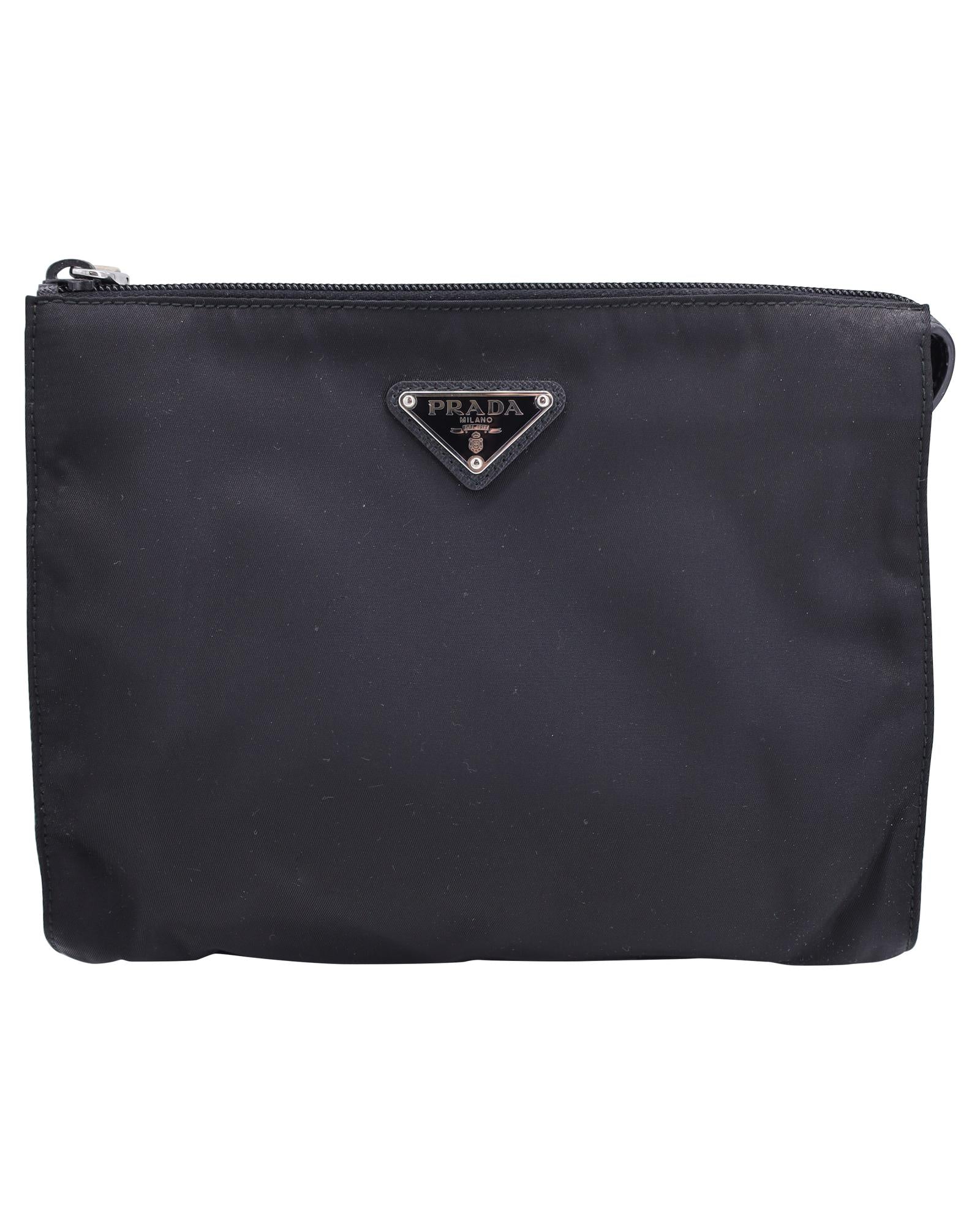 image of Enamel Logo Black Nylon Re-Nylon Clutch - Eco-Friendly