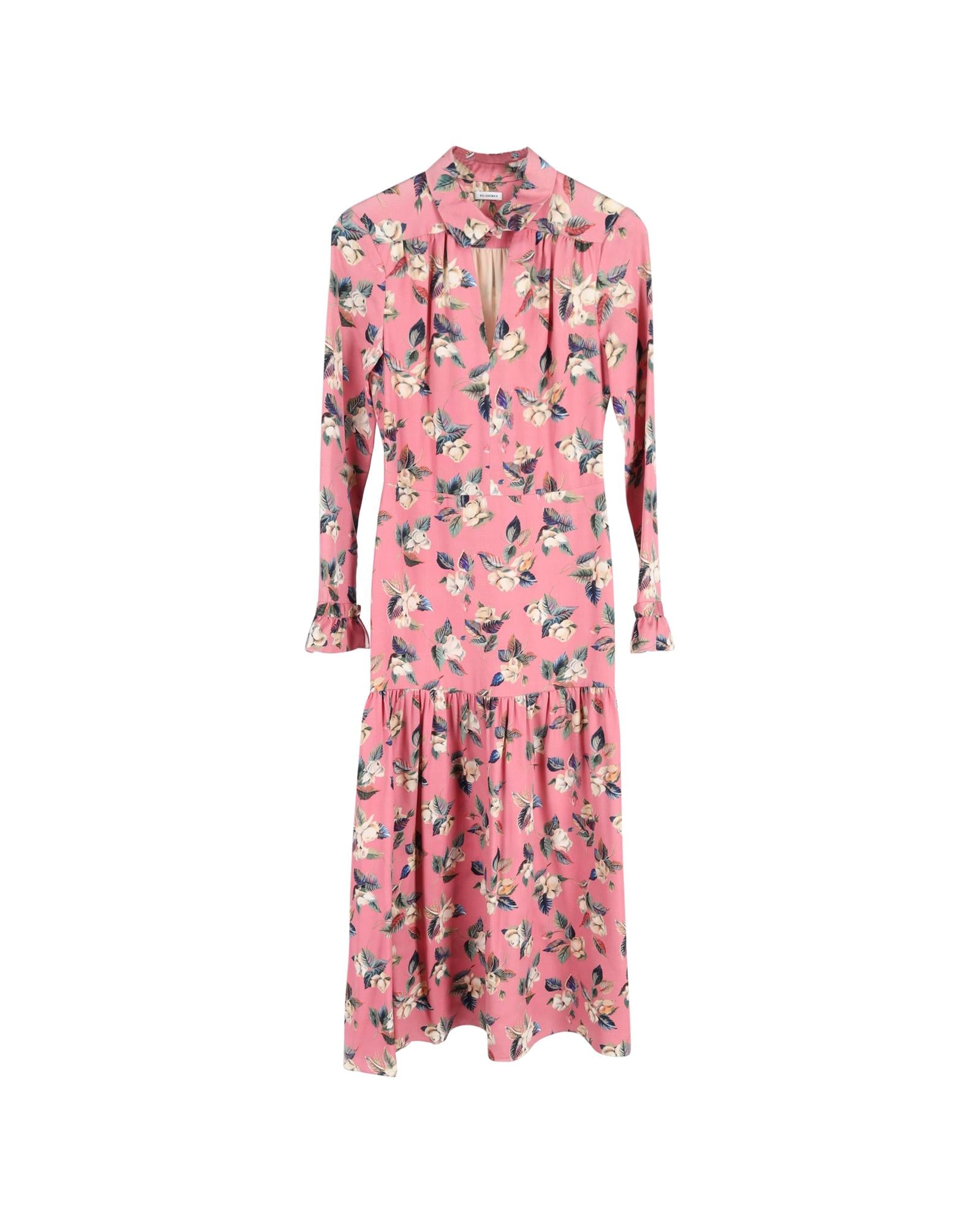 Image of Floral Midi Dress in Pink Wool