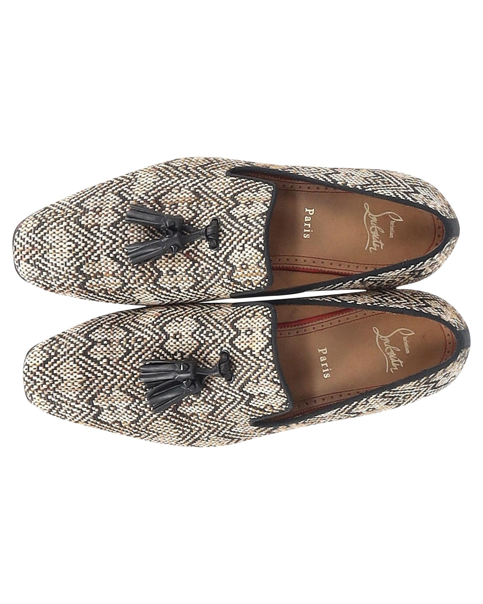 image of Tassel Loafers in Woven Raffia with Red-lacquered Soles