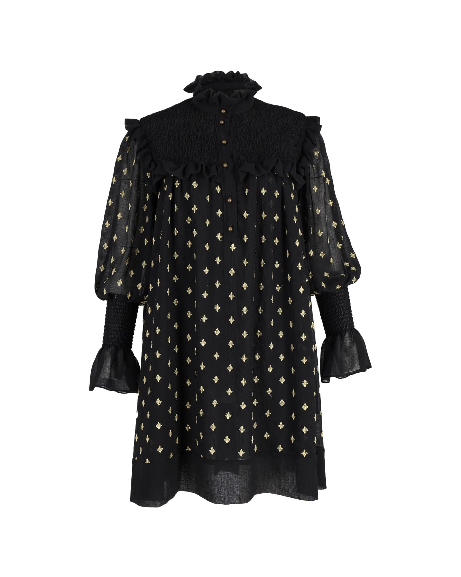 image of Ruffled Neck Mini Dress in Black Polyester by Philosophy di Lorenzo Serafini