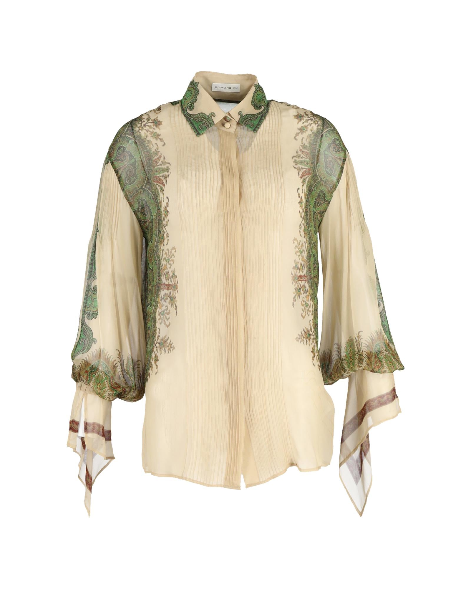 image of Multicolor Printed Silk Pleated Blouse