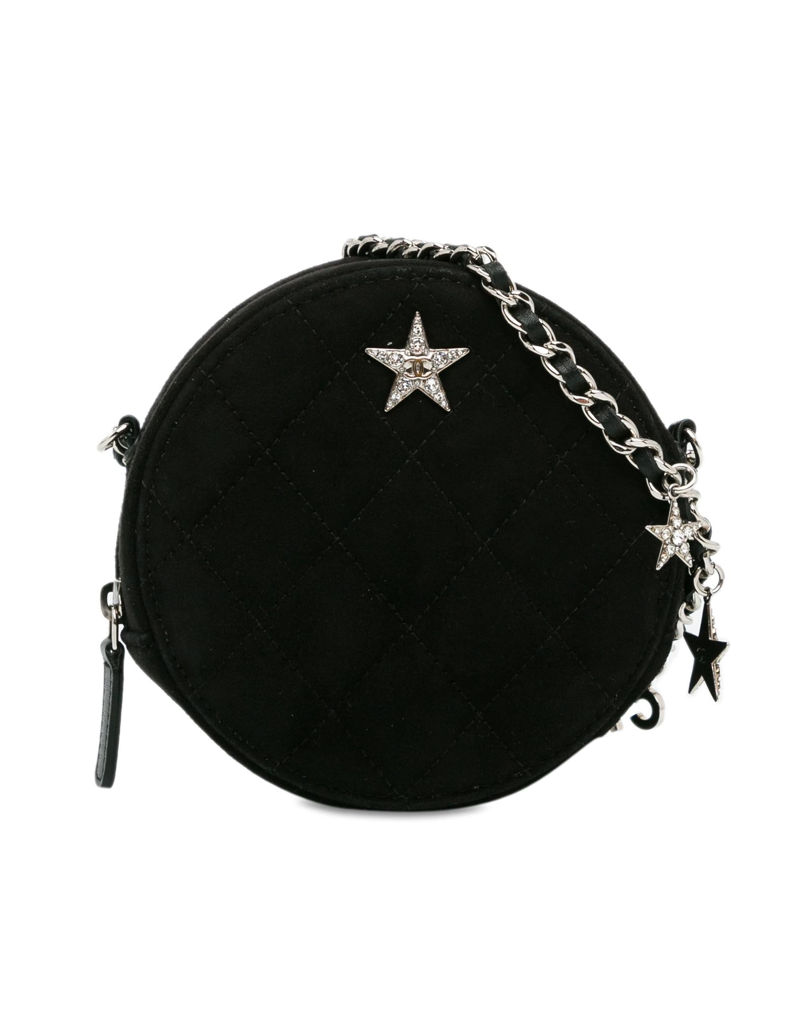 image of Quilted Suede Round Crossbody with Woven Leather Strap