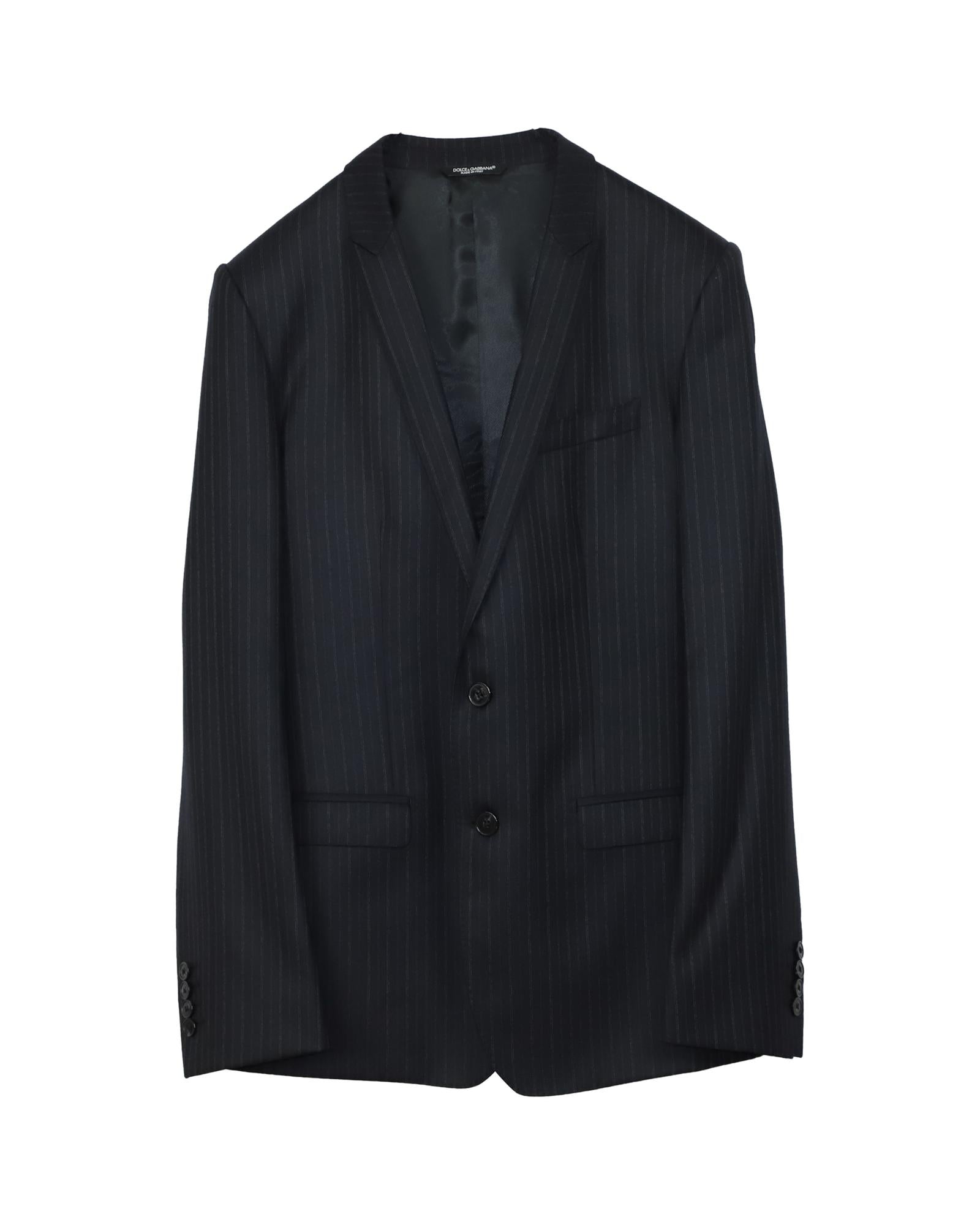 image of Dolce & Gabbana Striped Three Piece Suit in Navy Blue Wool