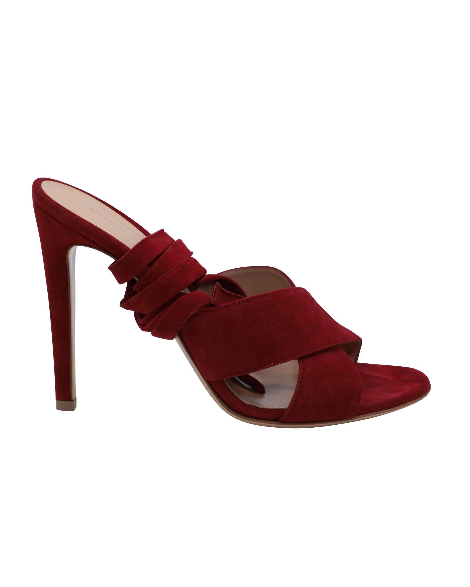 image of Gianvito Rossi Crissy Lace-Up Stiletto Sandal in Burgundy Suede