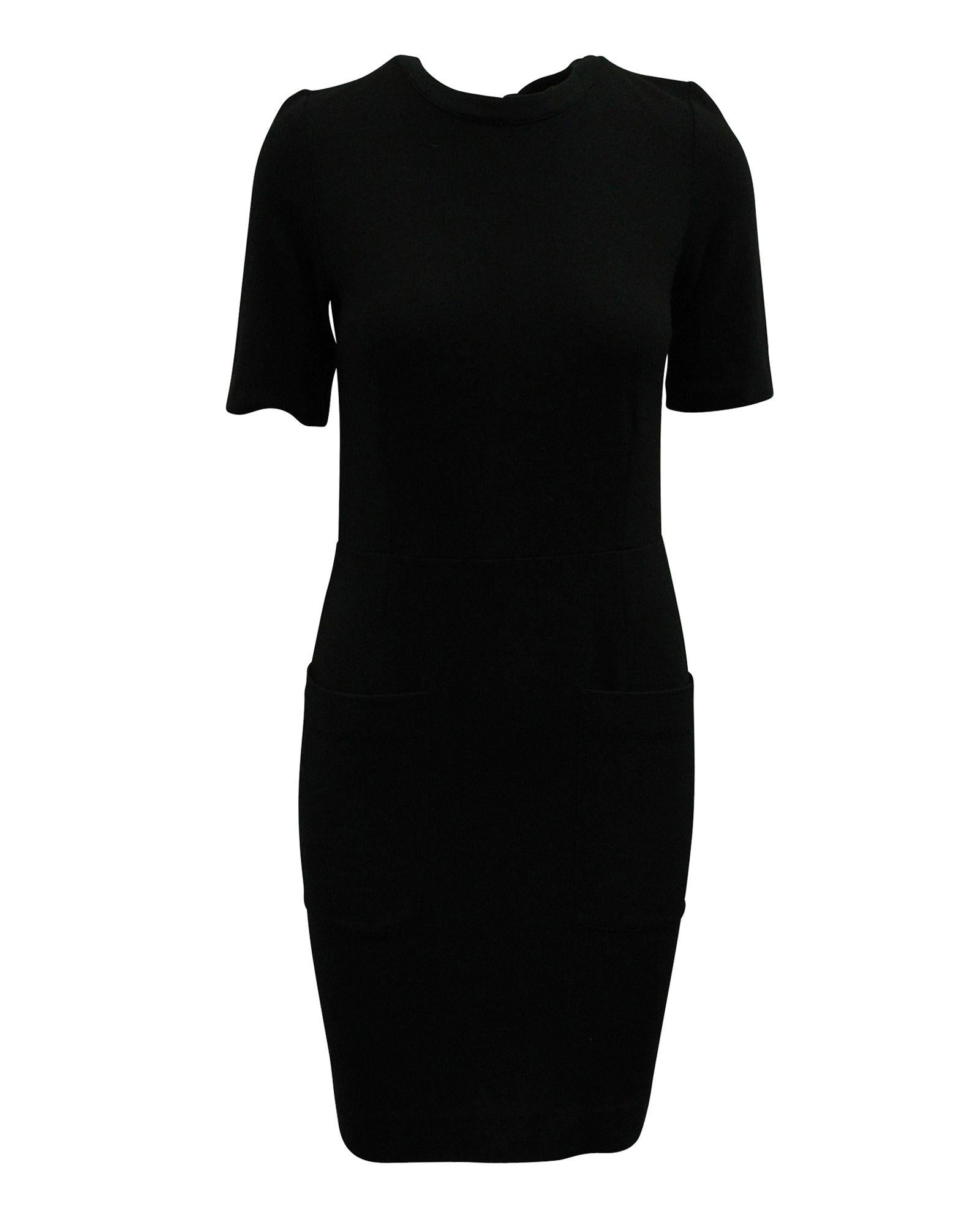 Image of Black Woolen Little Black Dress with Pockets