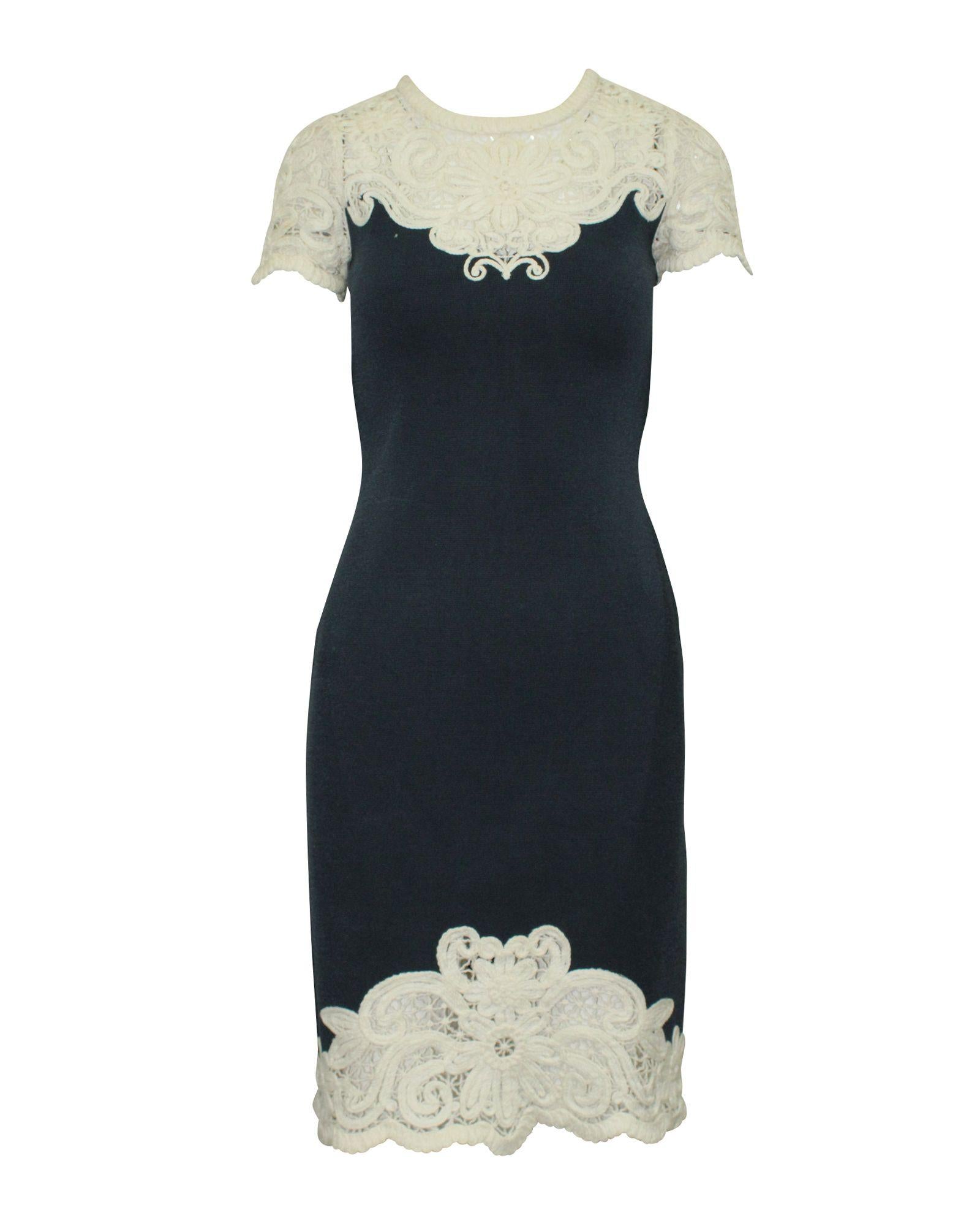 image of Navy Blue Slim Fit Dress with Cream Embroidery