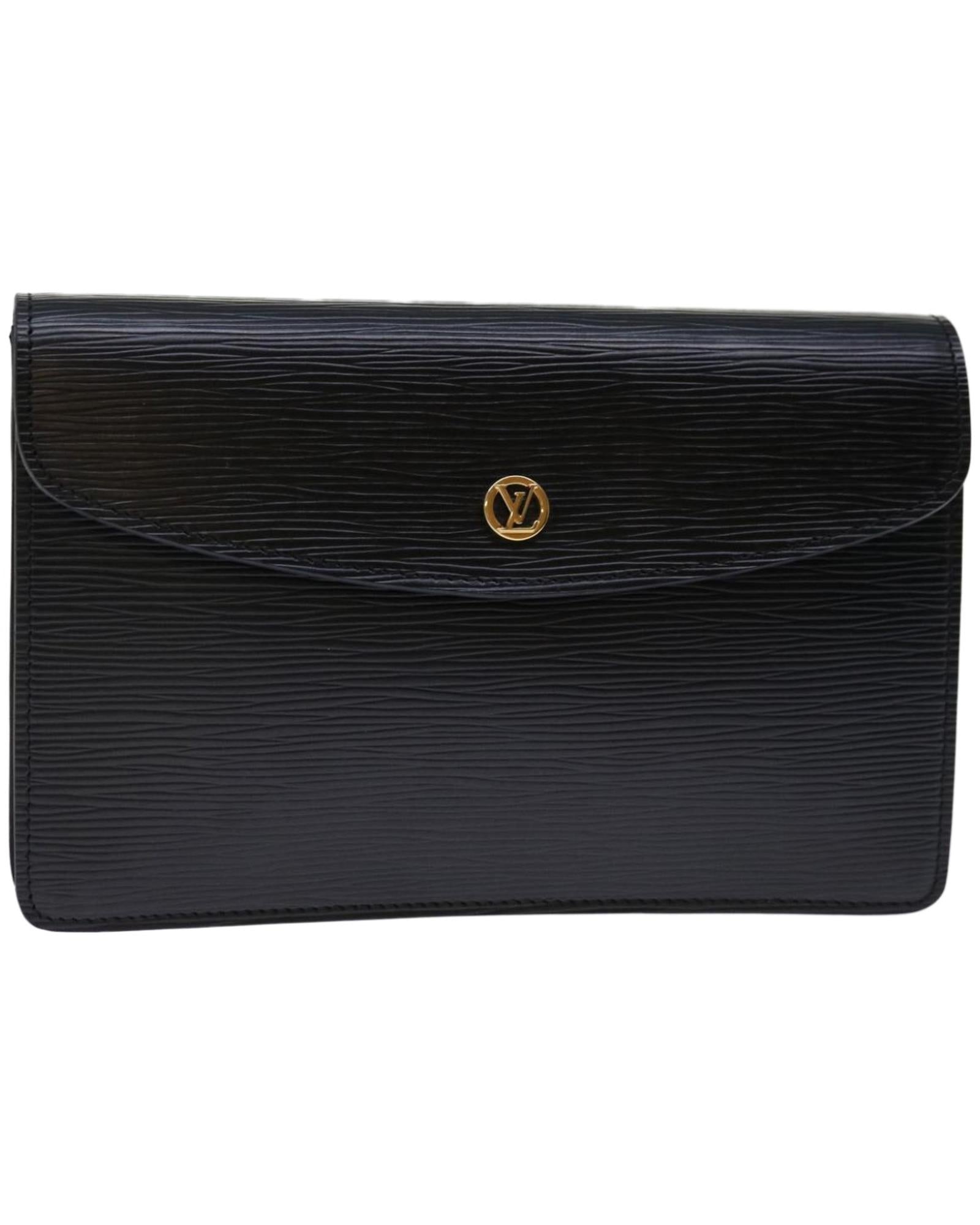 image of Black Epi Leather Clutch Bag with LV Logo Hardware