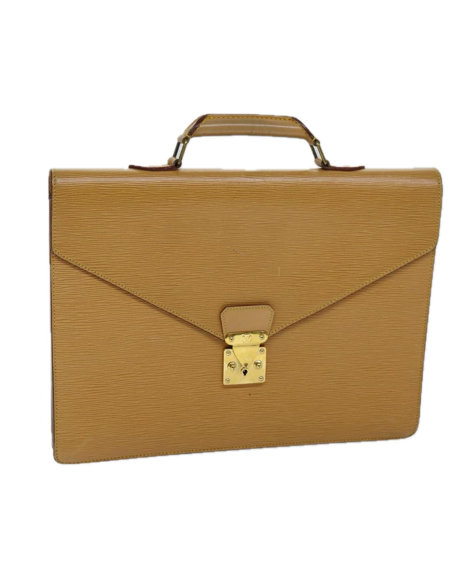 image of Epi Leather Briefcase with Metal Fittings and Multiple Compartments