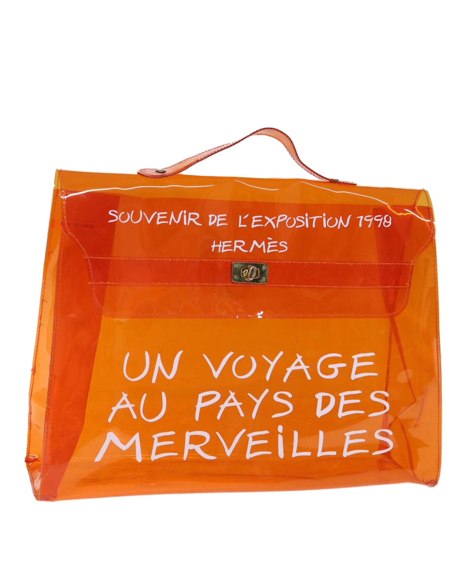 image of Orange Vinyl Kelly Hand Bag - Authentic Hermes