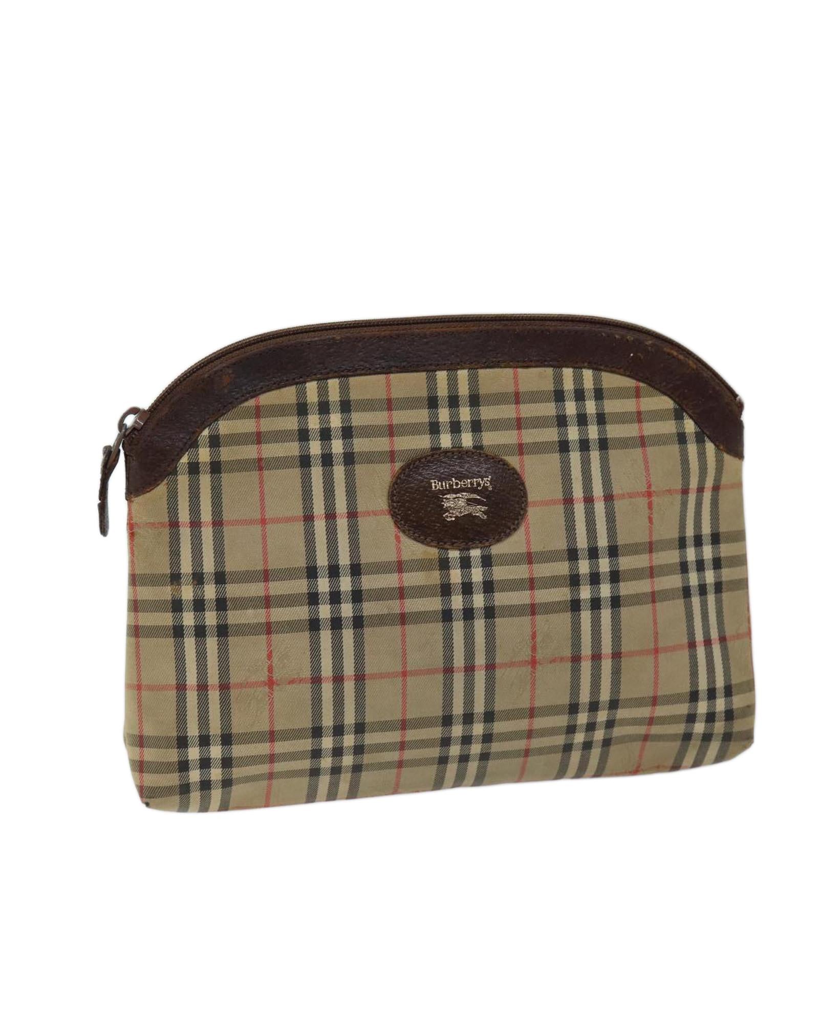 image of Checkered Canvas Pouch in Beige and Brown