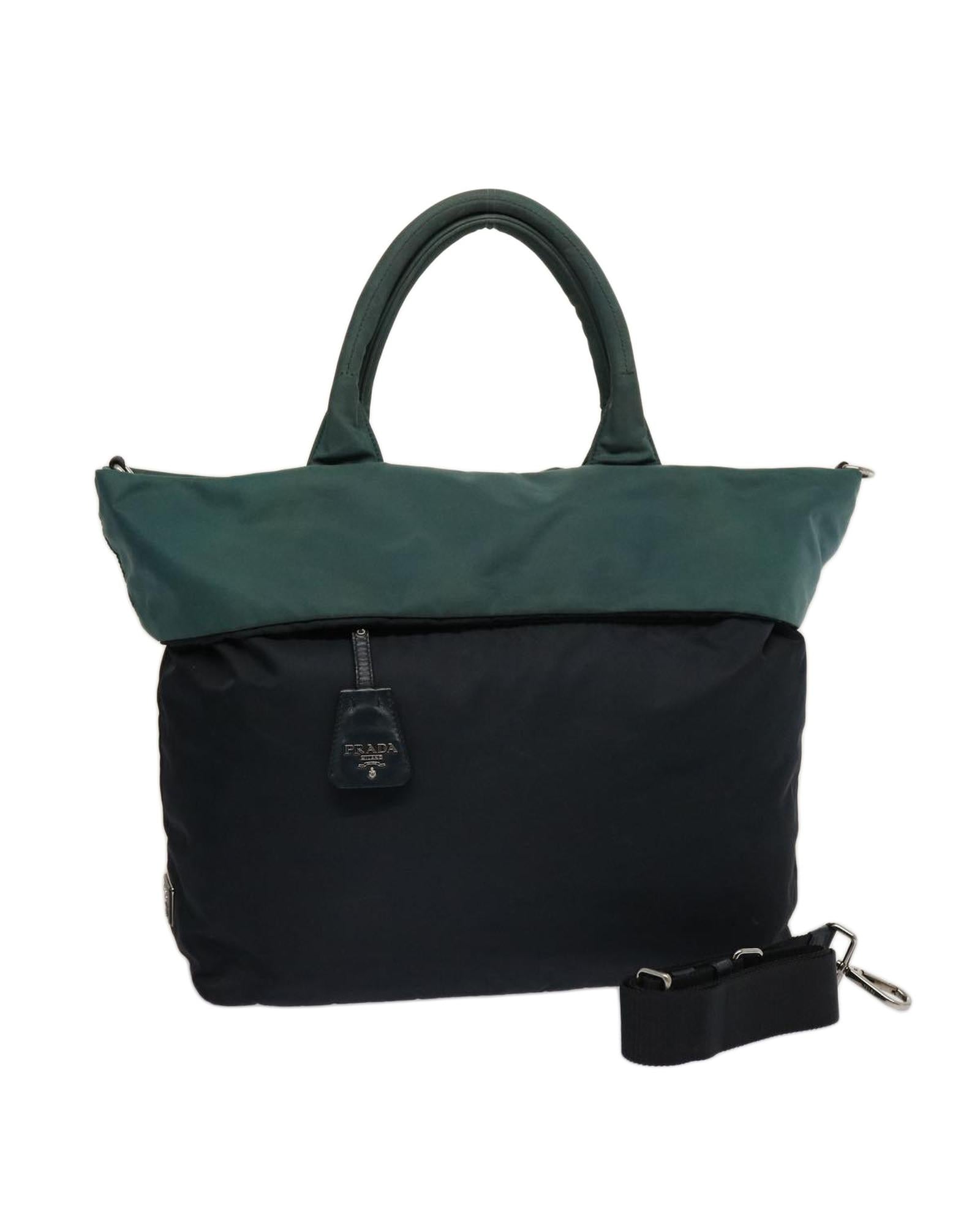 image of Green Nylon 2way Tote Bag with Shoulder Strap and Dust Bag