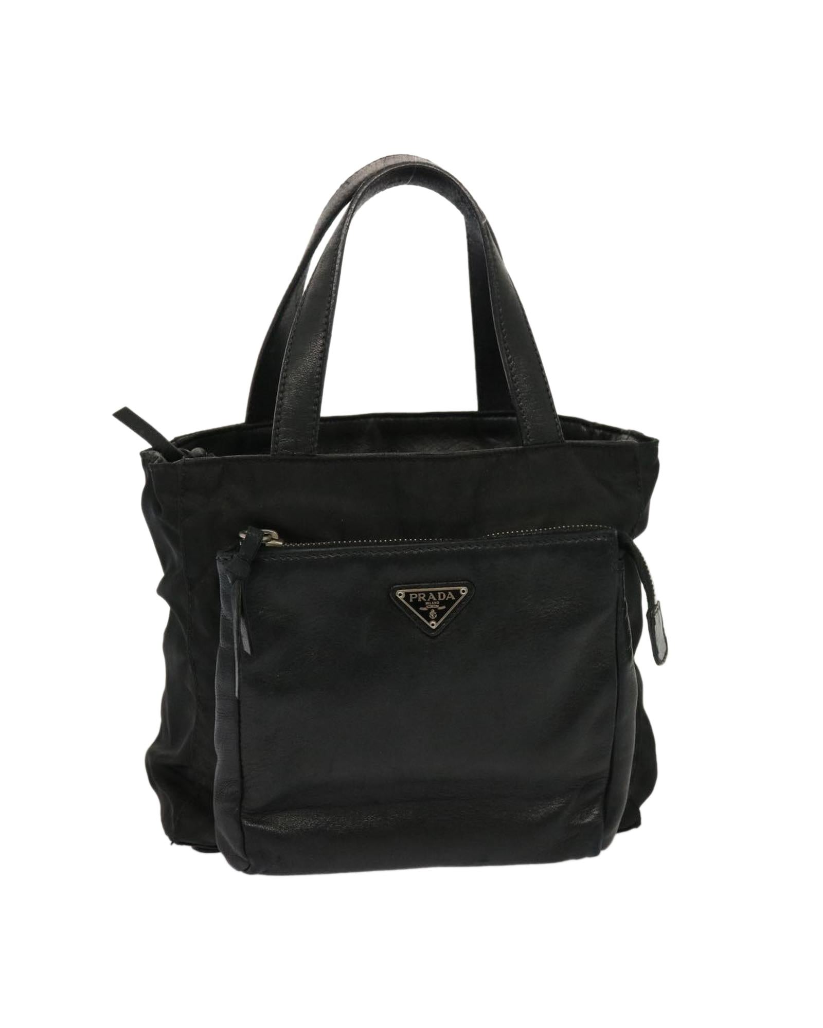 image of Black Nylon and Leather Hand Bag