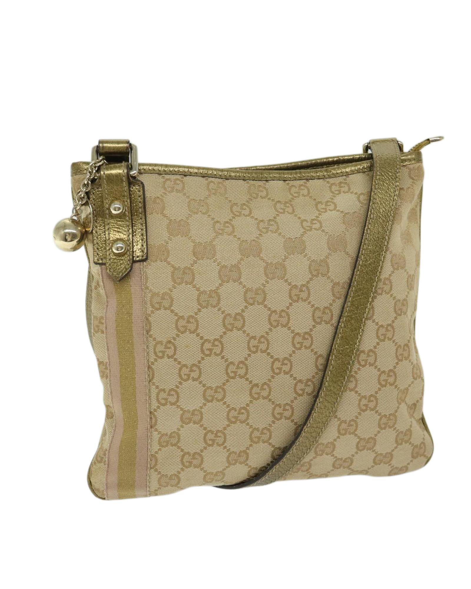 Image of GG Canvas Sherry Line Shoulder Bag with Gold Accents - Authentic