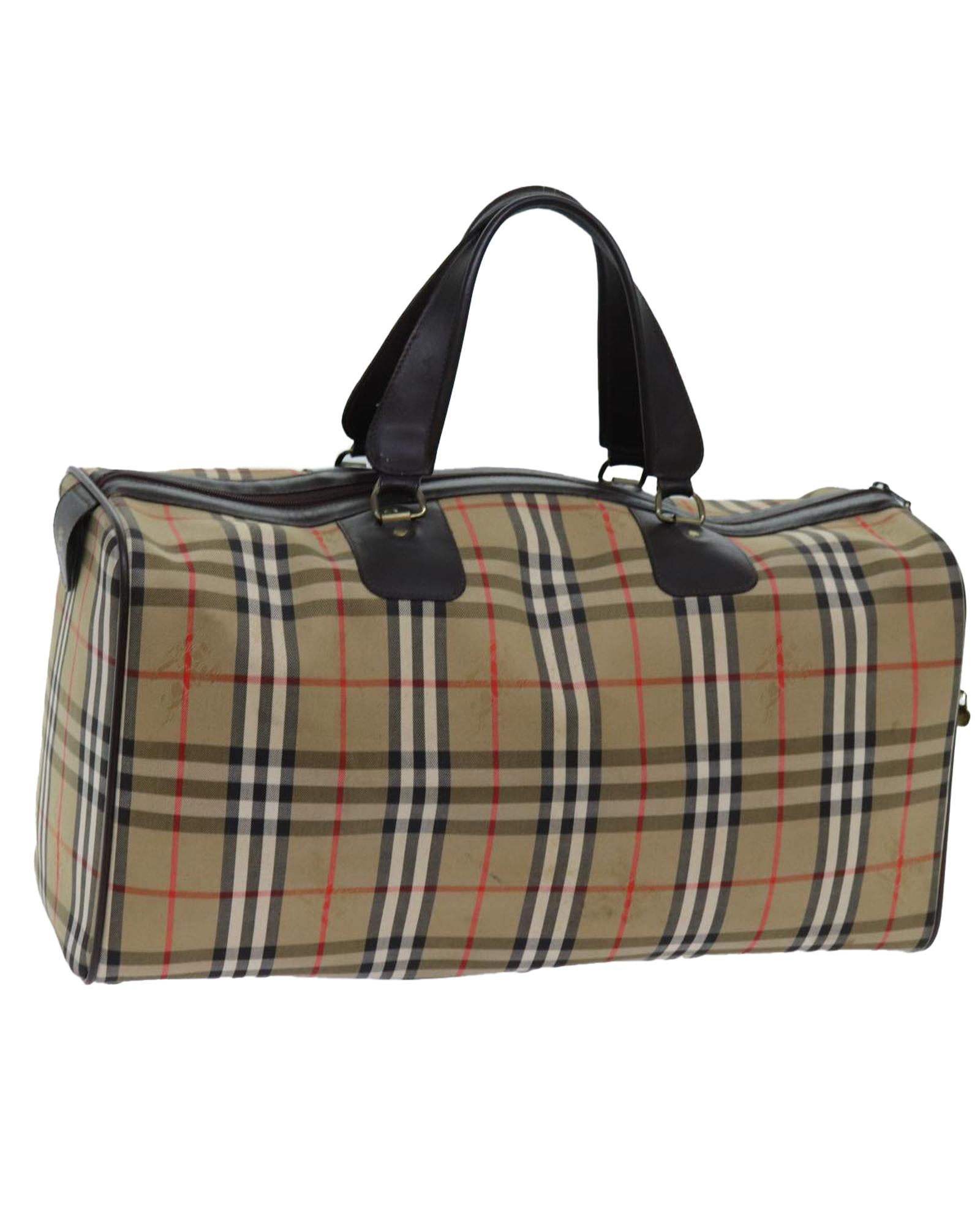 image of Canvas Beige Boston Bag with Nova Check Pattern