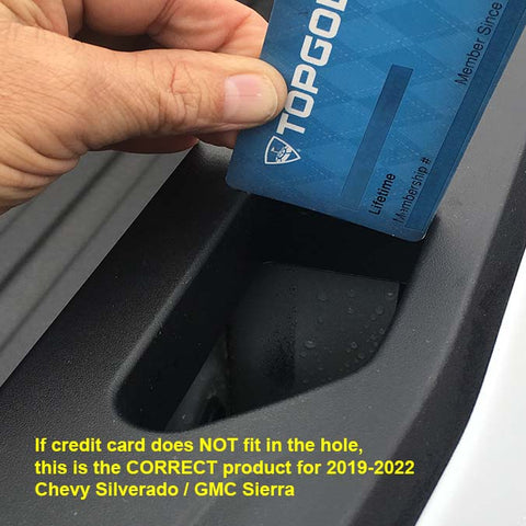 2019 Silverados & Sierras - Test to make sure you get correct Stake Pocket Covers: Short end of a credit card does NOT fit into the stake pocket, this is the correct Engineered by Schildmeier Stake Pocket Cover model for your truck.