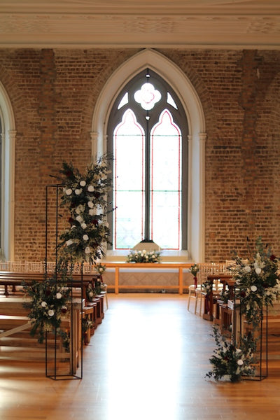 flower arrangement in a church