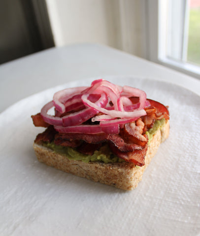 Bacon, Guacamole, Pickled red onion sandwich