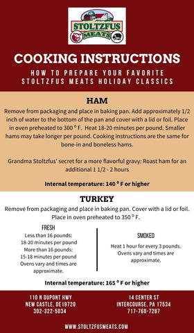 Stoltzfus Meats cooking instructions for hams and turkeys