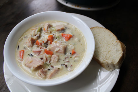 wild rice soup using Stoltzfus Meats smoked turkey