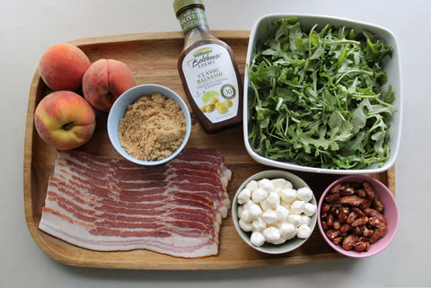 Ingredients for bacon wrapped grilled peaches