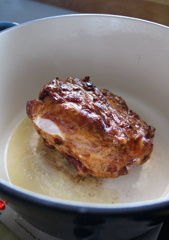 searing smoked ham hock in melted butter