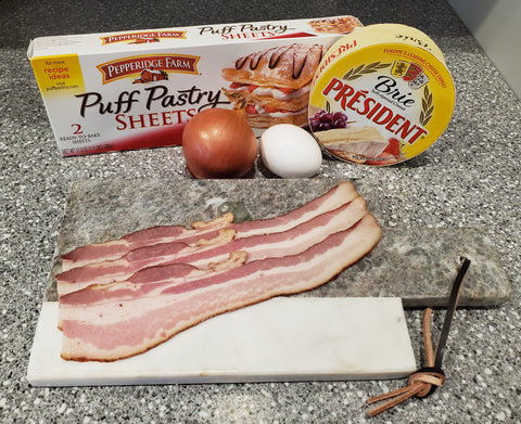 ingredients for Bacon & Caramelized Onion Baked Brie