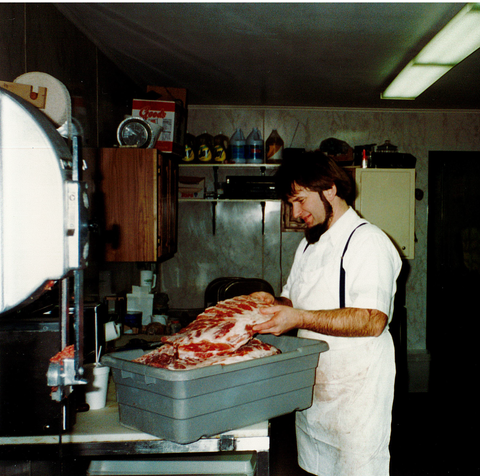 Johnny preparing spareribs for the Stoltzfus Meats retail case in the mid-1990s