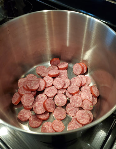 sausage in stockpot