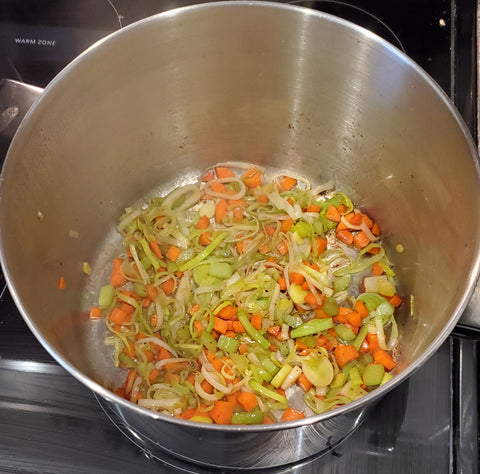 cabbage and garlic to stock pot