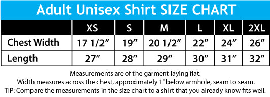 unisex shirt size chart