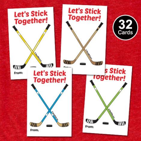 32 Youth Hockey Valentines Cards - Let's Stick Together - Saucy Mitts - Saucy Mitts Hockey