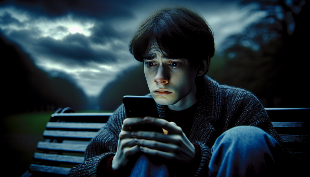 Απεικόνιση ενός ατόμου που αισθάνεται σύγχυση και αγωνία ενώ κοιτάζει το τηλέφωνό του