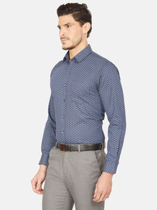 Men's Slim-fit Printed Formal Shirt-OPSL6626FNavy Blue